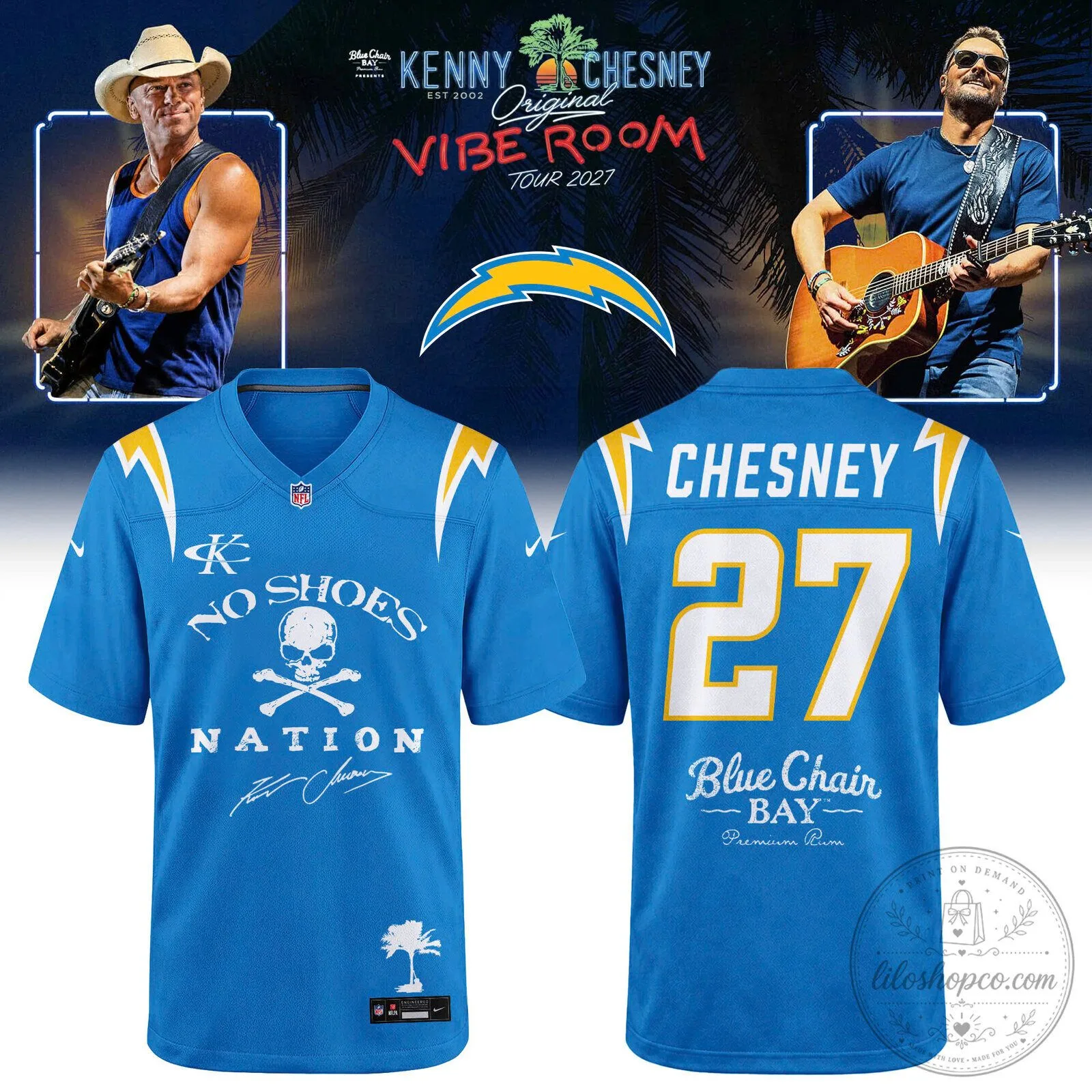 Kenny Chesney No Shoes Nation Blue Chair Bay Premium Rum Football Jersey
