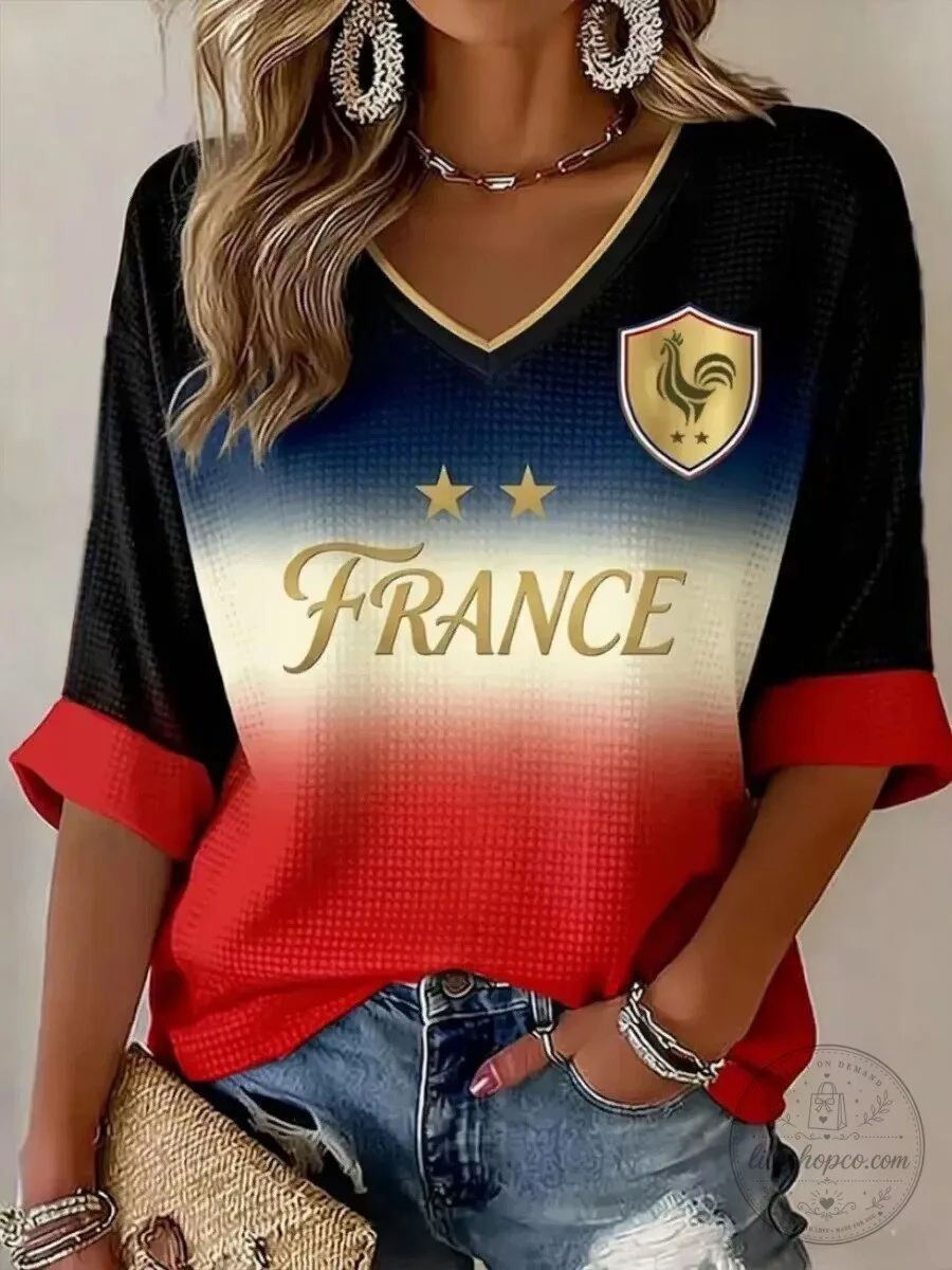 France Football Rooster Emblem V-Neck Women's T-Shirt