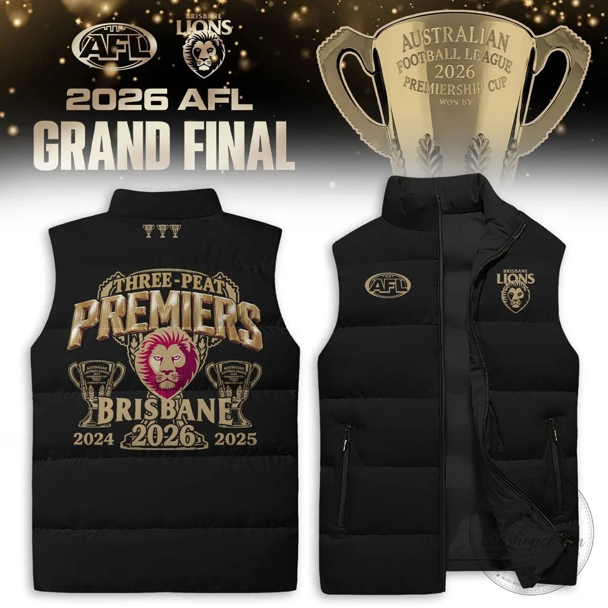Brisbane Lions Australian Football League Three-Peat Premiers 2024 2025 2026 Jacket