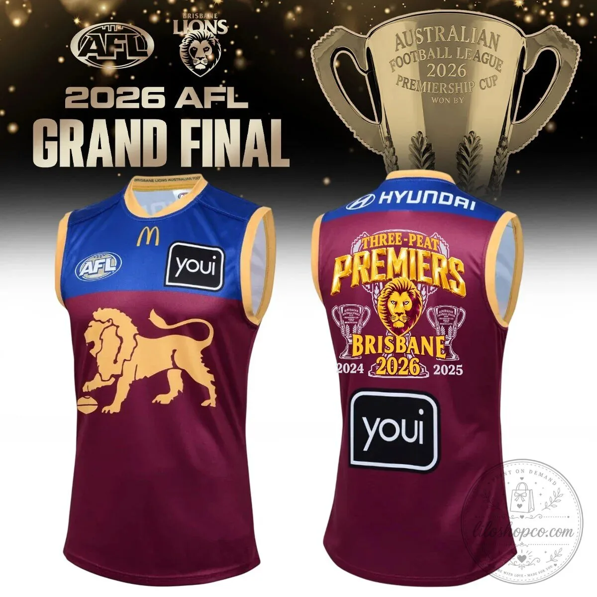 Brisbane Lions Australian Football League Three-Peat Premiers 2026 Grand Final Jersey