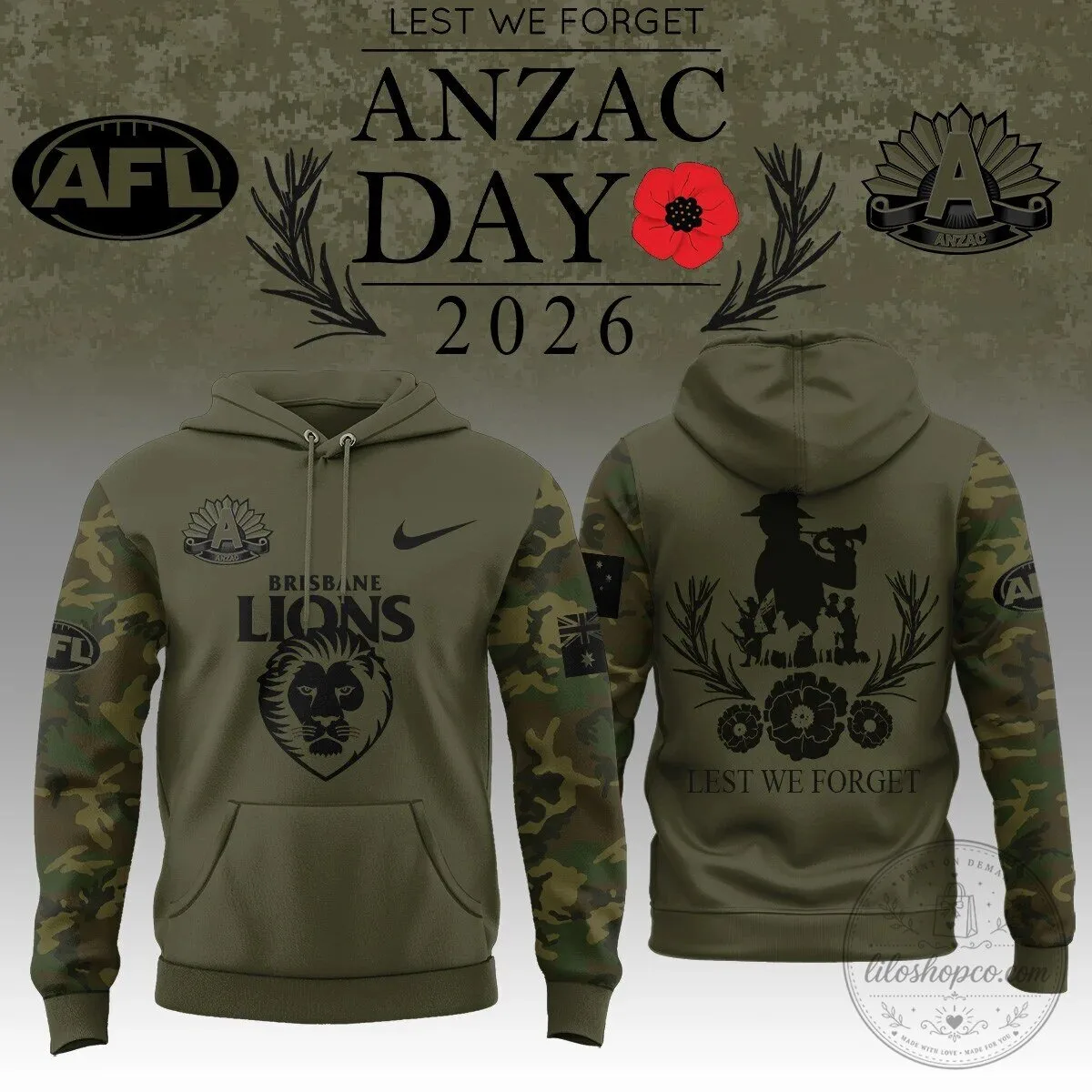 Brisbane Lions Australian Rules Football Club Anzac Day Commemorative Hoodie