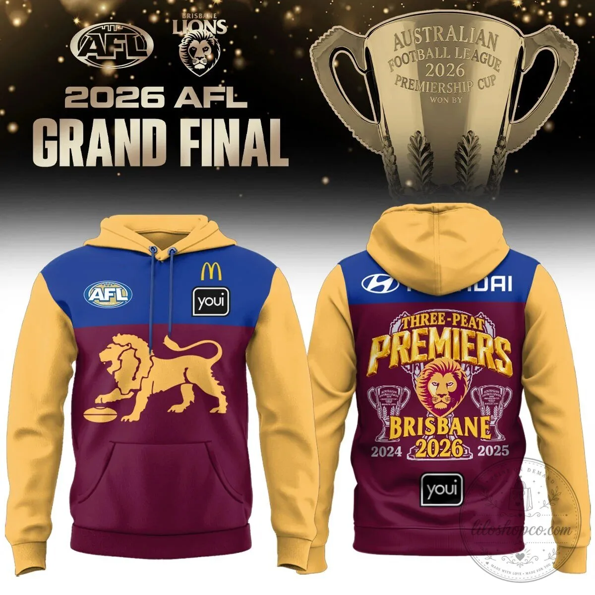 Brisbane Lions 2026 AFL Grand Final Three-Peat Premiers Hoodie