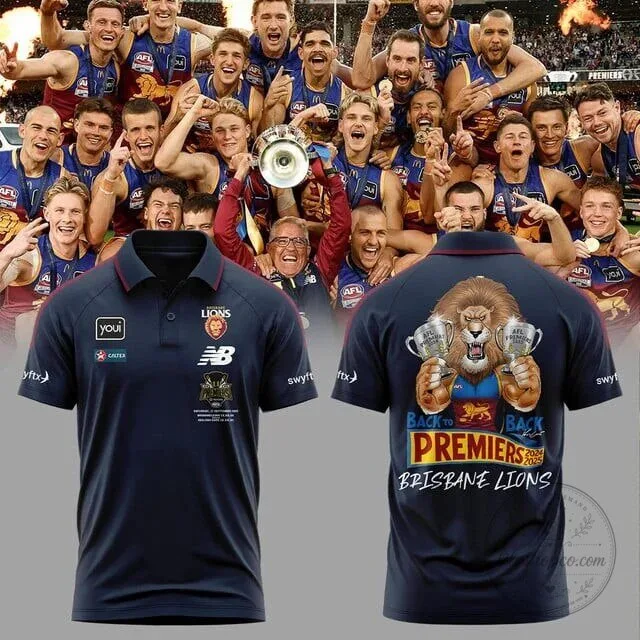 Brisbane Lions Back To Back Premiers 2024 2025 AFL Team Polo Shirt