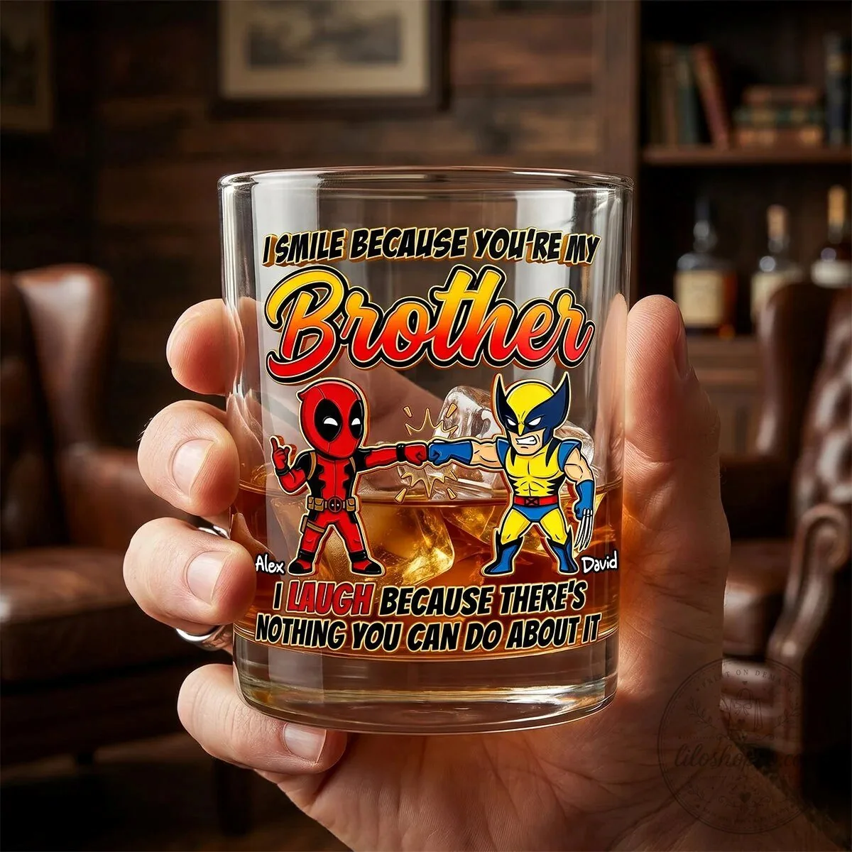 Deadpool and Wolverine Brothers Personalized Whiskey Glass