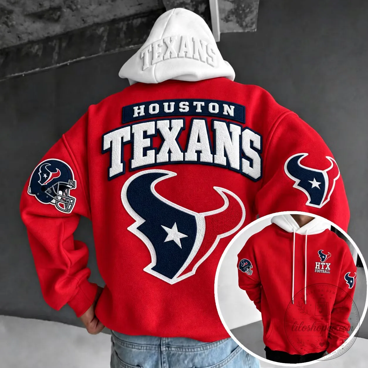 Houston Texans Football Team Red and White Pullover Hoodie