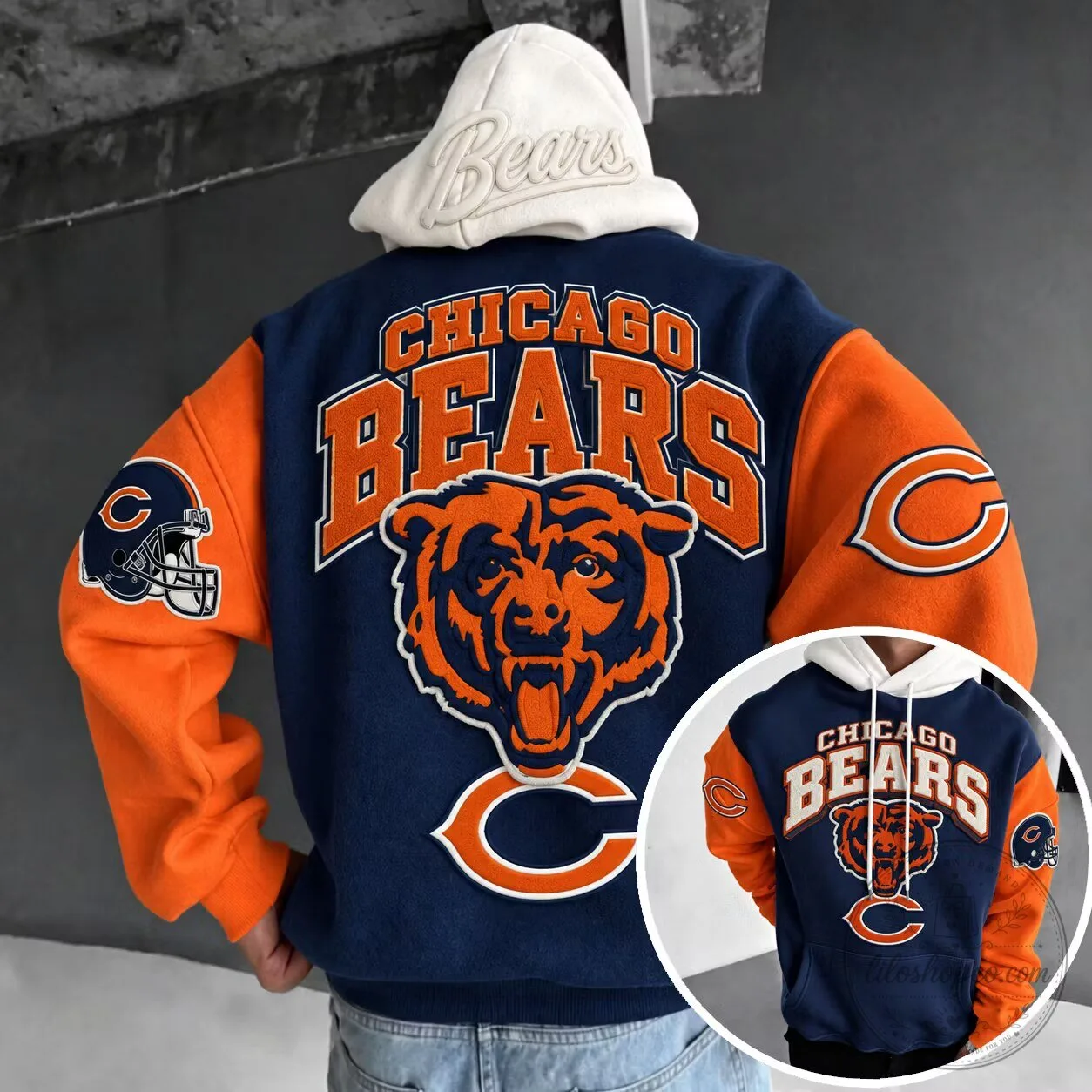 Chicago Bears NFL Football Team Logo Varsity Jacket with Hoodie 1 Chicago Bears NFL Football Team Logo Varsity Jacket with Hoodie