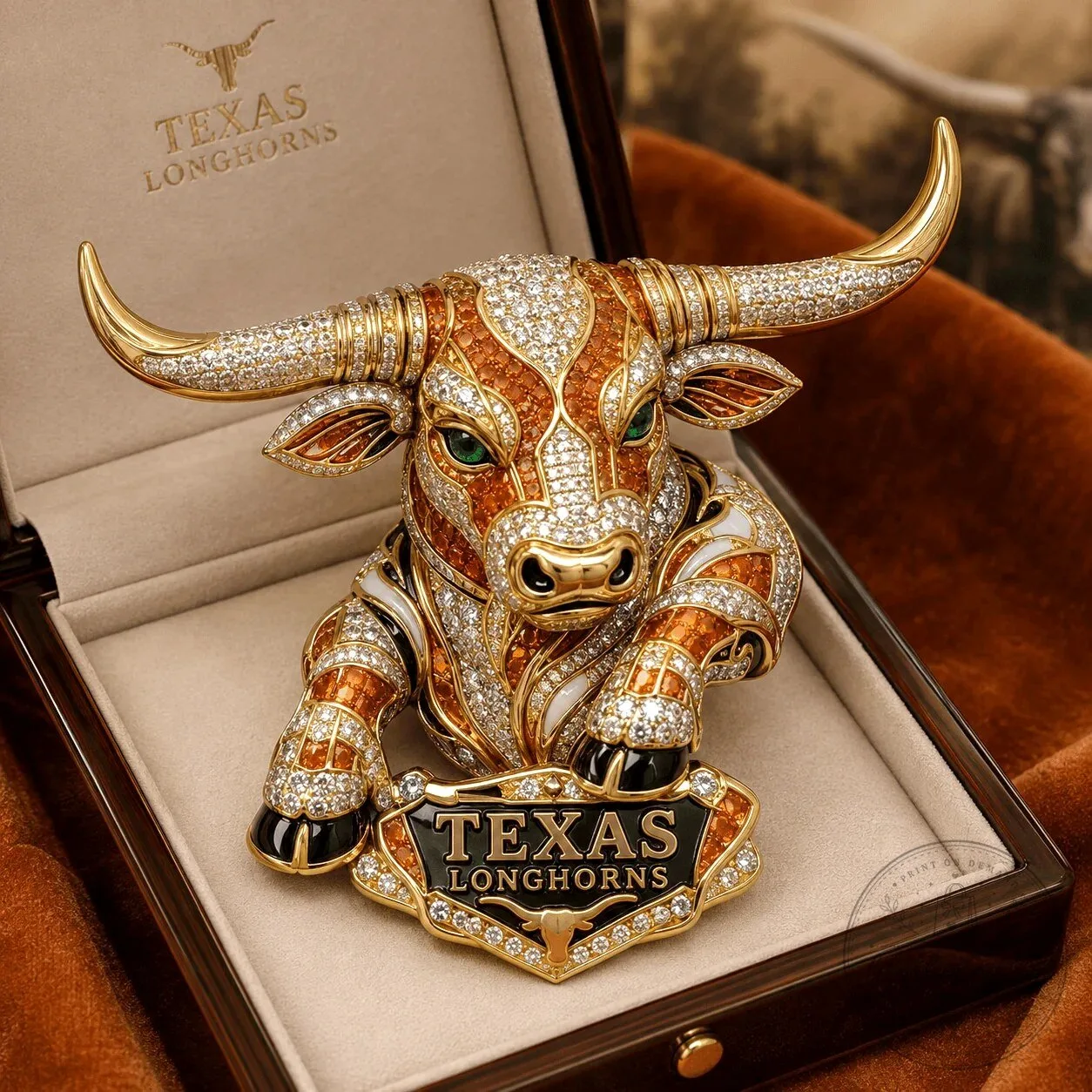 Texas Longhorns Diamond Encrusted Bull Brooch Pin