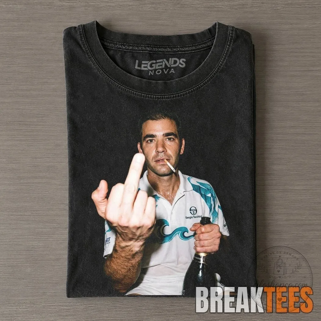 Graphic T-Shirt Featuring Pete Sampras: Tennis Legend with Middle Finger Design