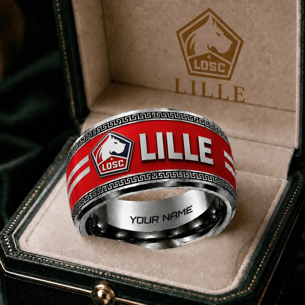 Lille Olympique Sporting Club Football Team Red Ring with Custom Name Lille Olympique Sporting Club Football Team Red Ring with Custom Name