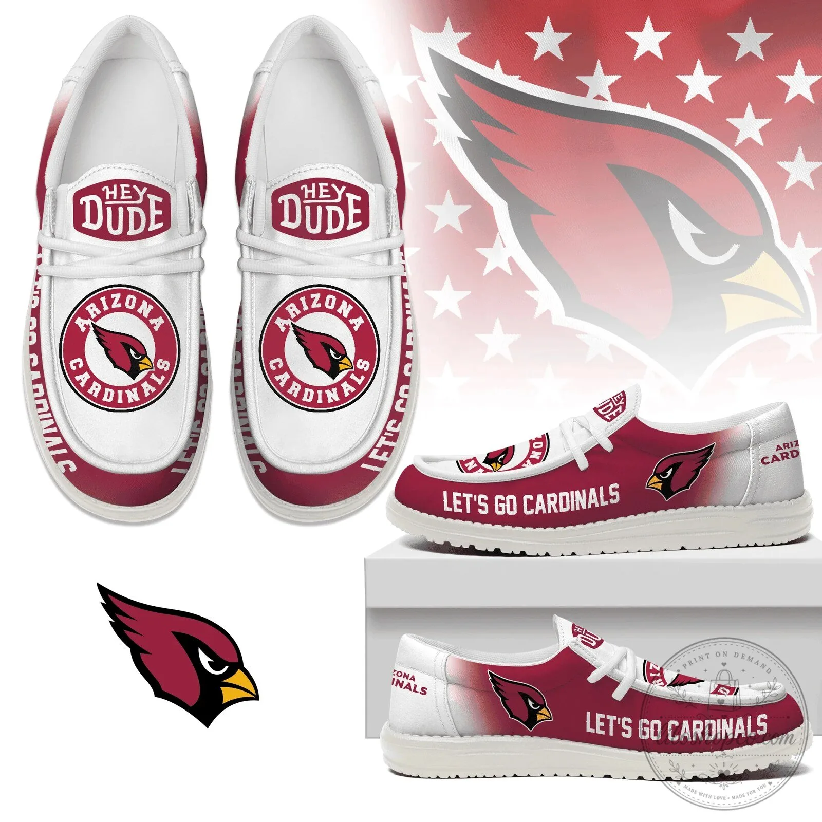 Hey Dude Loafer Shoes featuring Arizona Cardinals Football Team Logo