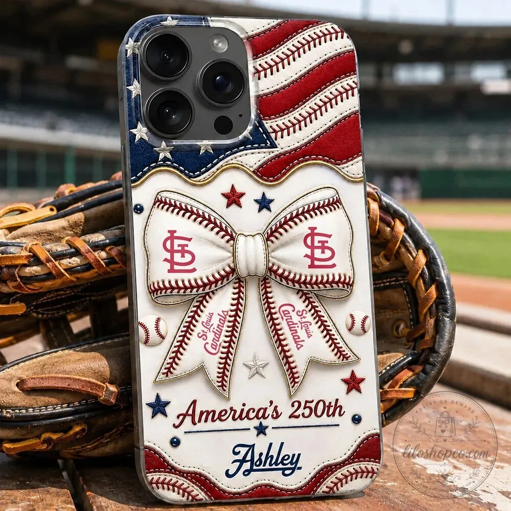 St. Louis Cardinals Baseball Bow American Flag Personalized iPhone Case