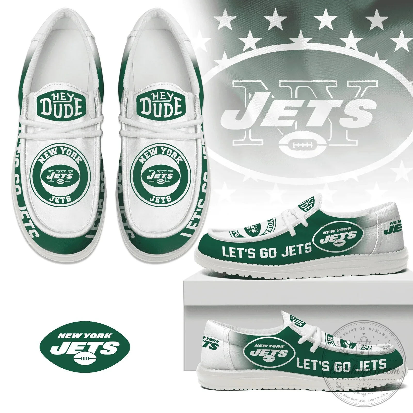 New York Jets Football Team Logo Pattern Loafer Shoes