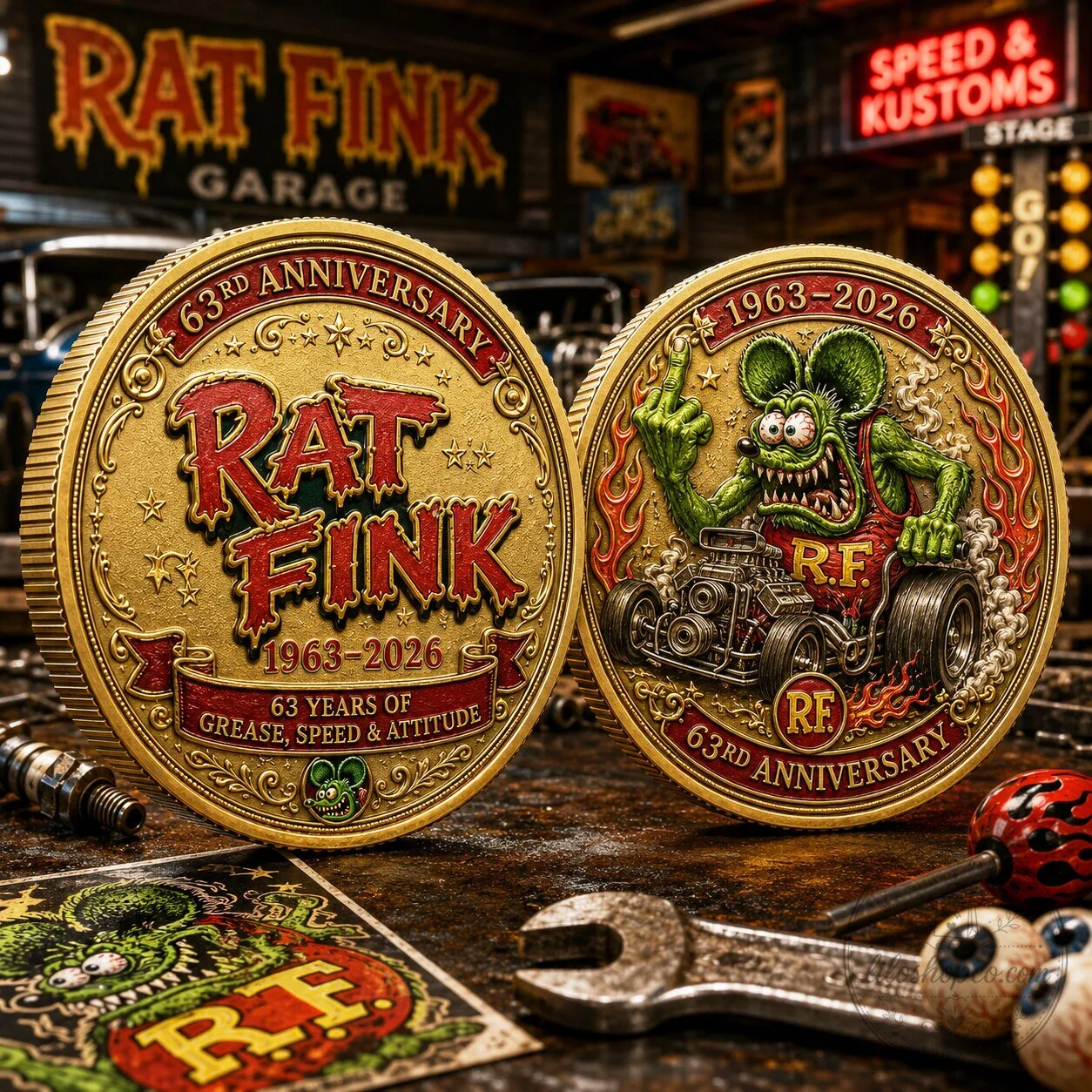 Rat Fink 63rd Anniversary Hot Rod Kustom Kulture Commemorative Gold Coin
