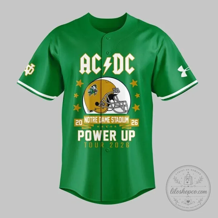 Notre Dame Football AC/DC Power Up Tour 2026 Green Jersey 8 Notre Dame Football AC/DC Power Up Tour 2026 Green Jersey