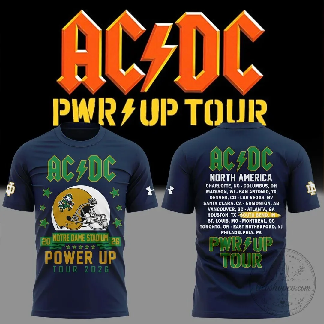 2026 Concert T-Shirt for AC/DC's Power Up Tour - Notre Dame Football Edition