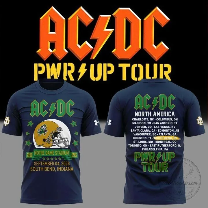 AC/DC Power Up Tour Concert T-Shirt for Notre Dame Football 2026