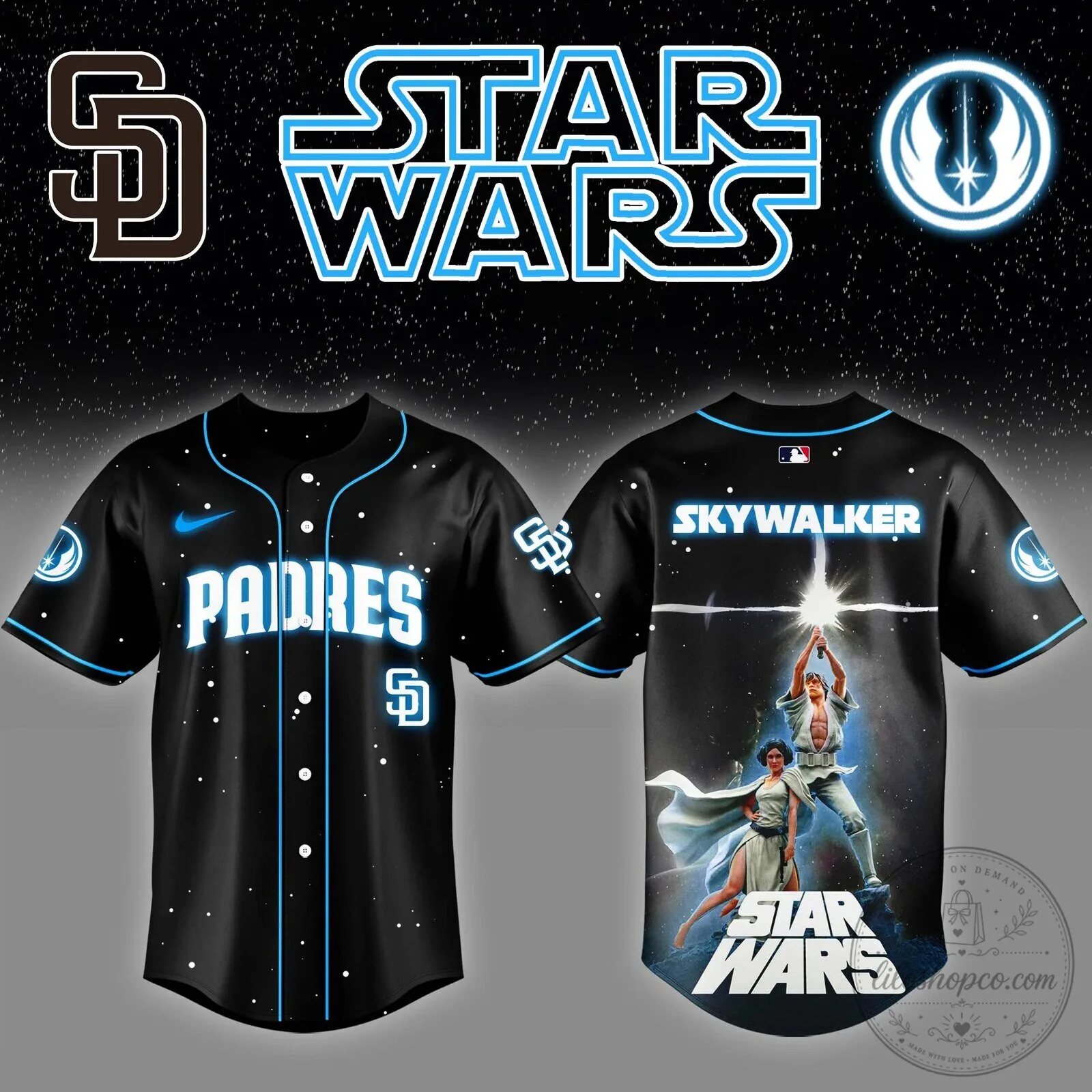 San Diego Padres Baseball Jersey featuring Luke Skywalker from Star Wars