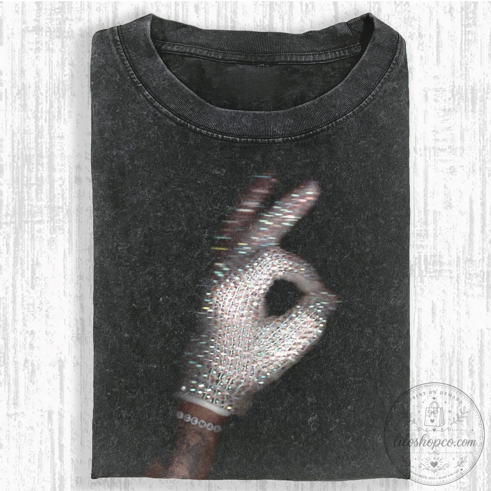Drake Inspired Iceman Rhinestone Hand Gesture Washed T-Shirt 1 Drake Inspired Iceman Rhinestone Hand Gesture Washed T-Shirt