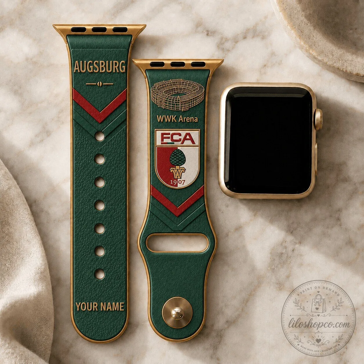 FC Augsburg Bundesliga Team Logo Personalized Apple Watch Band