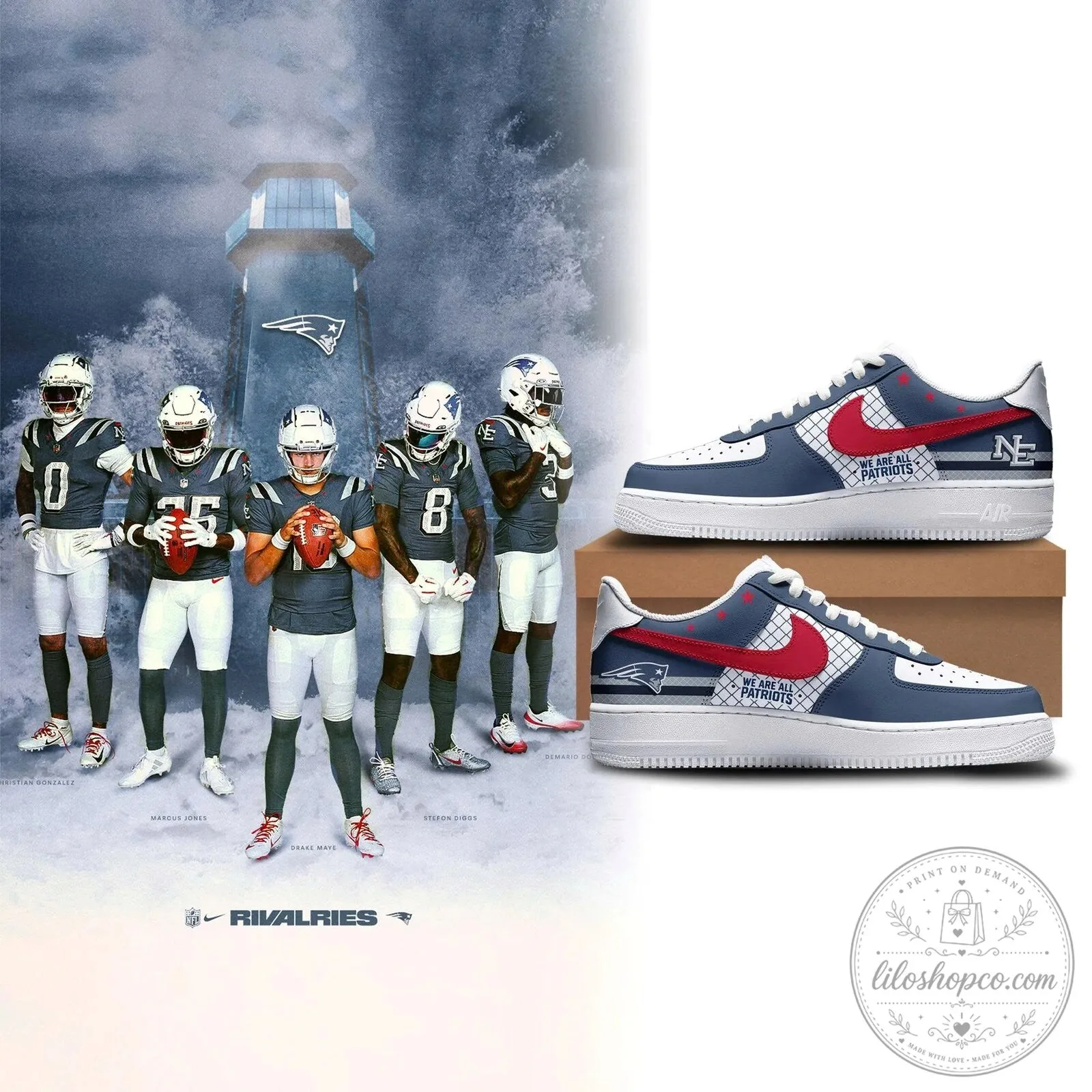 New England Patriots Team Logo Custom Printed Athletic Sneakers