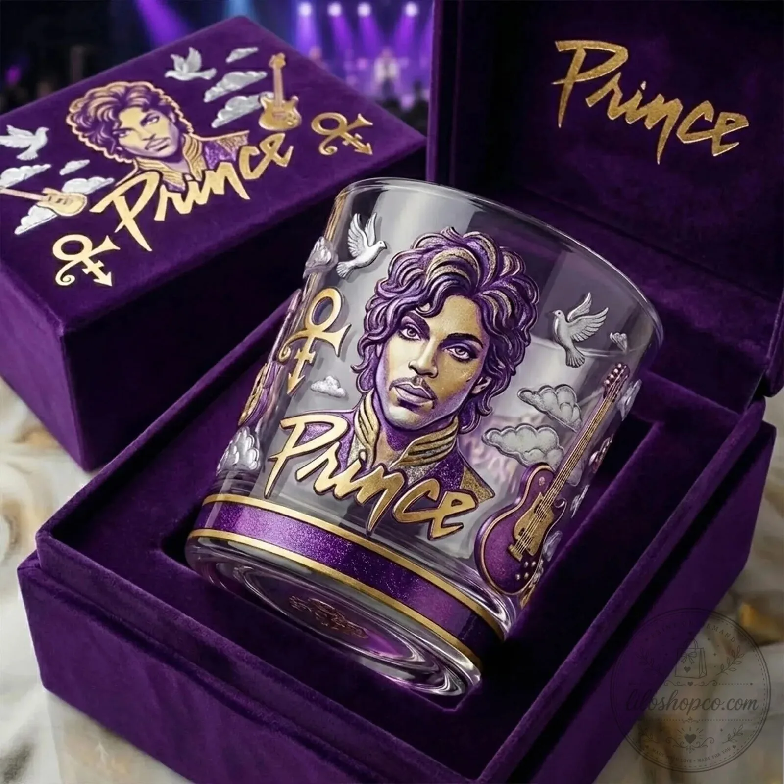 Prince Purple Rain Album Cover Art Glass Tumbler with Gift Box