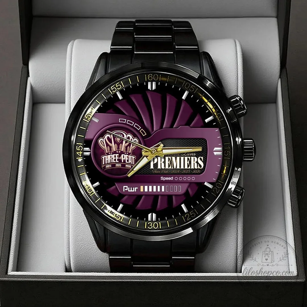 Brisbane Lions Three-Peat Premiers 2024-2026 Black Stainless Steel Watch