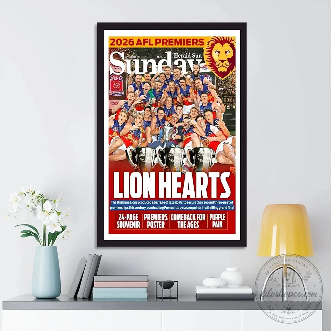 Brisbane Lions 2026 AFL Premiers Lion Hearts Souvenir Poster