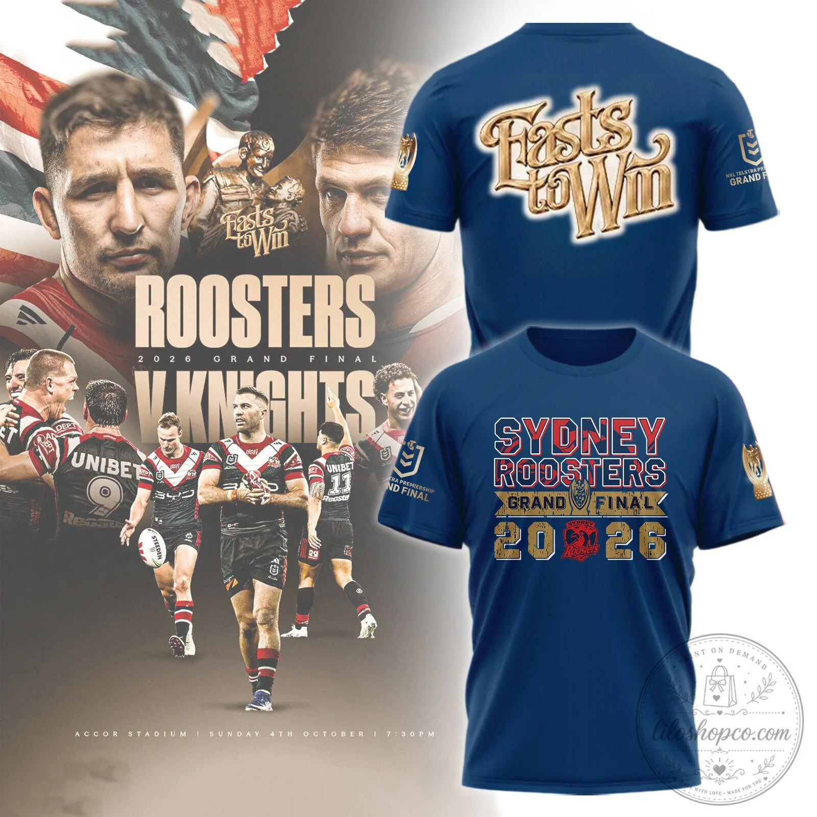 Sydney Roosters 2026 Grand Final Rugby League Match T-Shirt