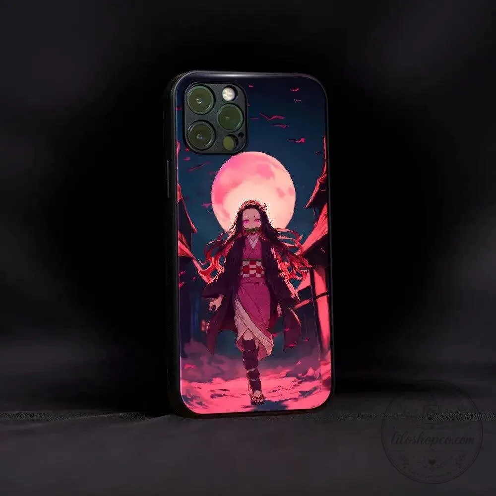 Demon Slayer Nezuko Kamado Anime Character Full Moon iPhone Phone Case