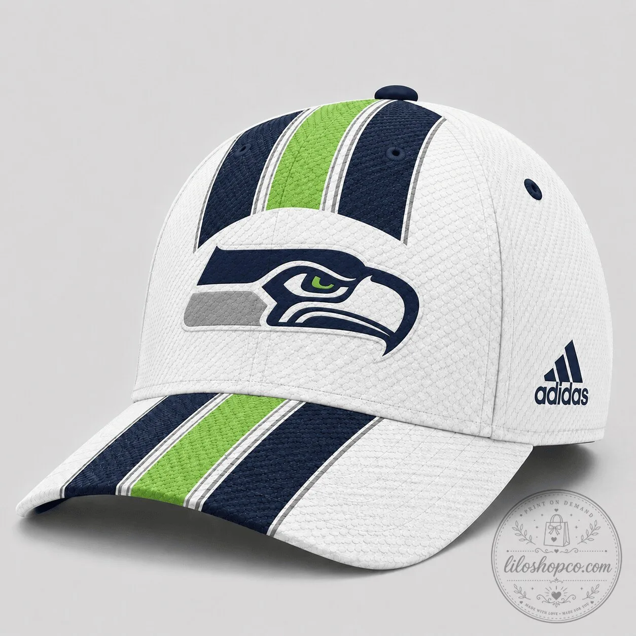 Seattle Seahawks NFL Football Team Logo White Striped Baseball Cap Hat