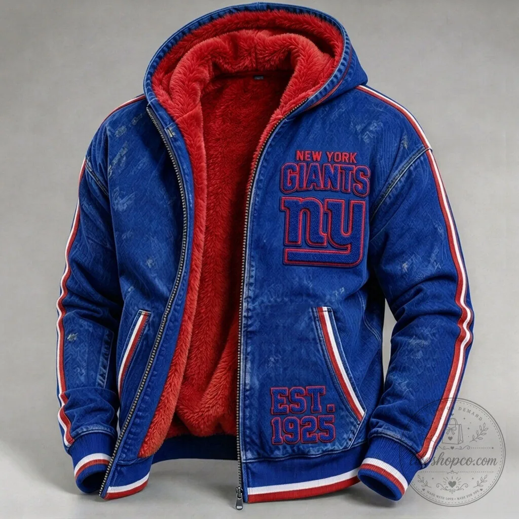 New York Giants NFL Football Team Sherpa Lined Hooded Jacket