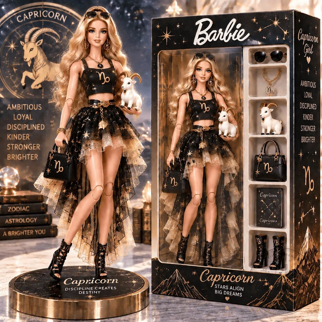 Capricorn Barbie Signature Zodiac Doll with Accessories and Display Stand