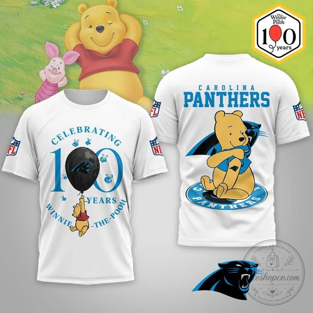 Carolina Panthers Winnie The Pooh 100 Years Anniversary White T-Shirt