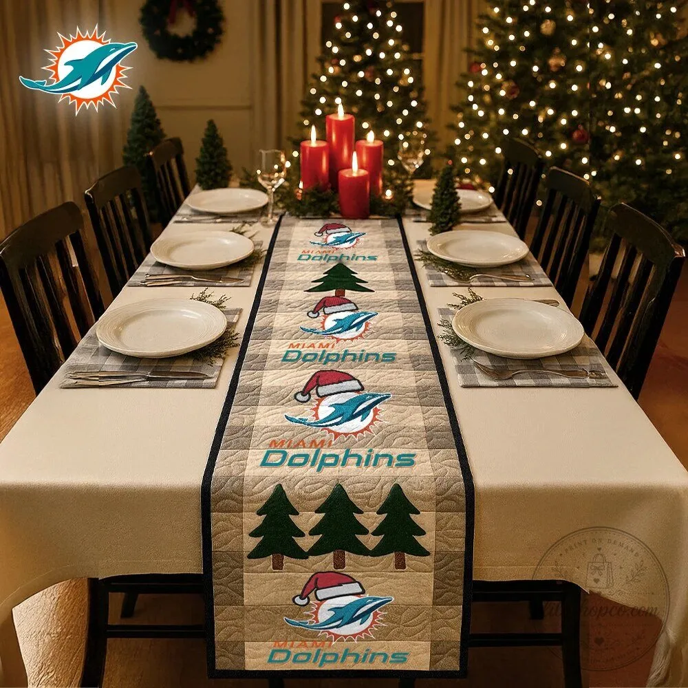 Miami Dolphins Christmas Quilted Table Runner Holiday Decor