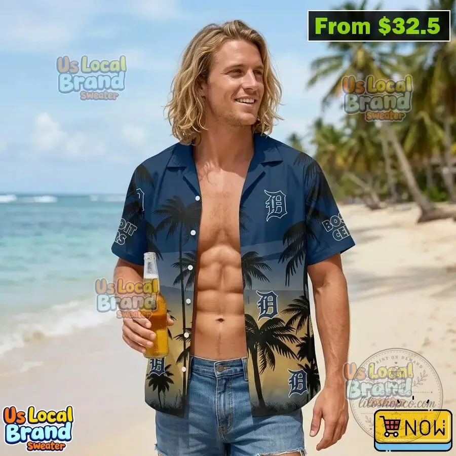 Detroit Tigers Coconut Hawaiian Shirt Tropical Beach Vacation
