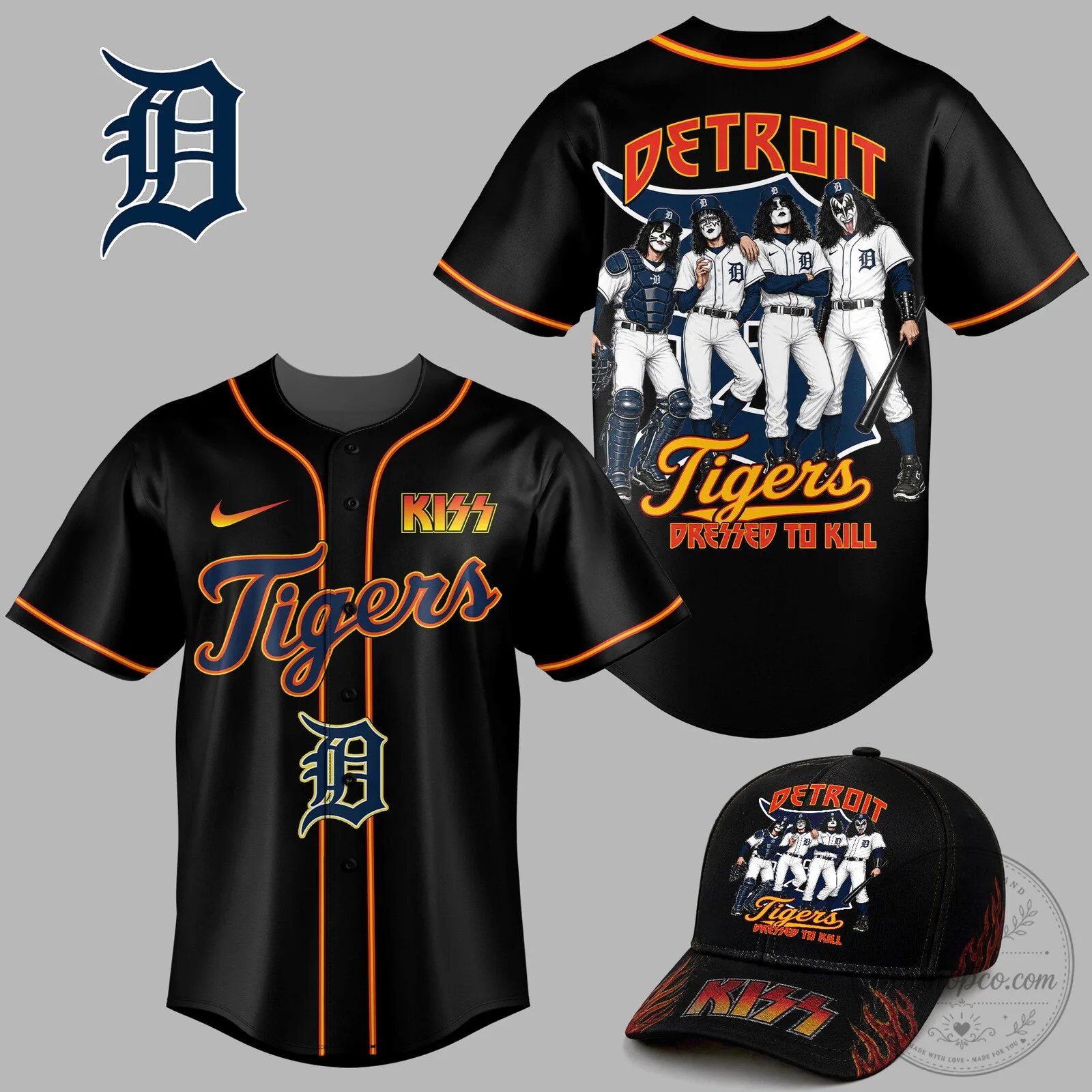 Detroit Tigers Kiss Band Dressed To Kill Baseball Jersey Shirt