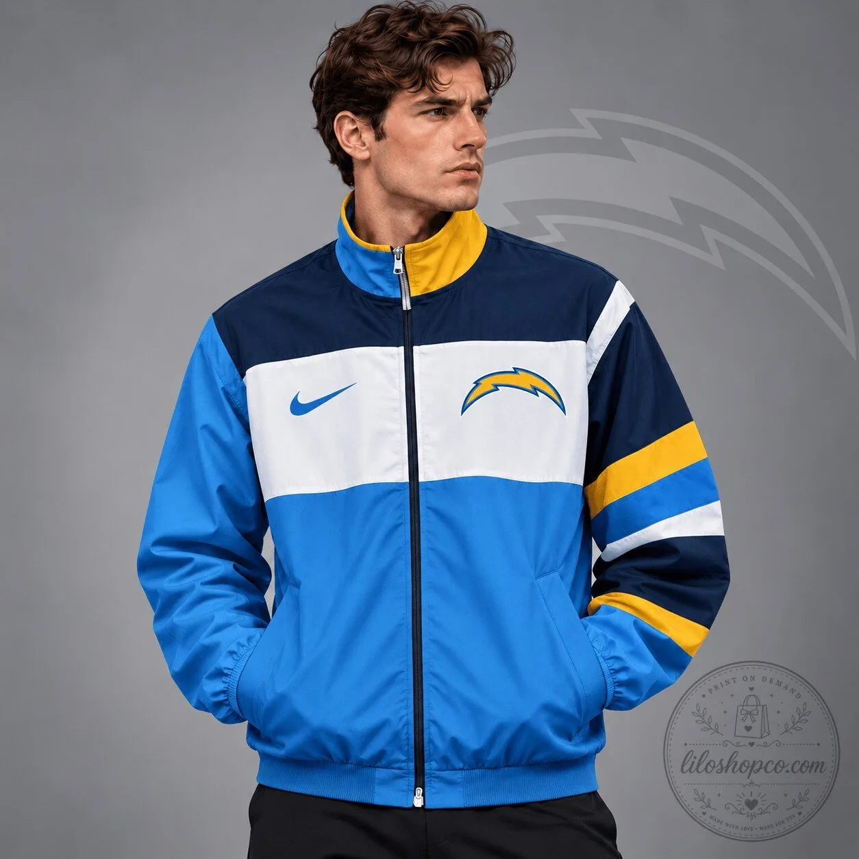 Los Angeles Chargers Nike Team Crest Color Block Full Zip Track Jacket