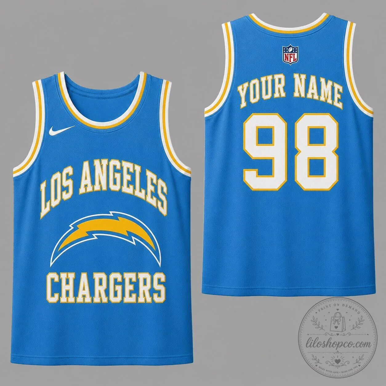Los Angeles Chargers Personalized NFL Team Custom Name Number Sports Tank Top