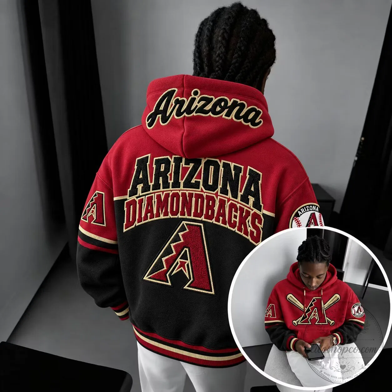Arizona Diamondbacks Baseball Team Red Black Embroidered Hoodie