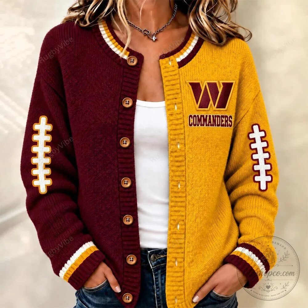 Washington Commanders Football Team Split Color Block Cardigan Sweater