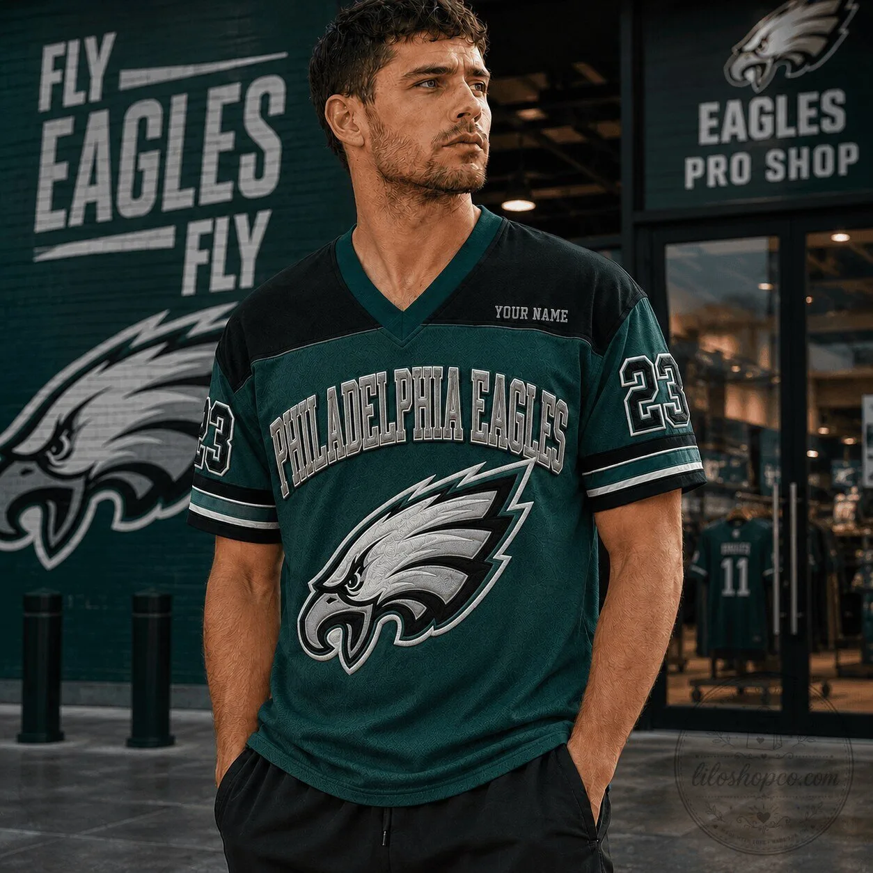 Philadelphia Eagles Fan Shirt Custom Name V-Neck Football Jersey for Men