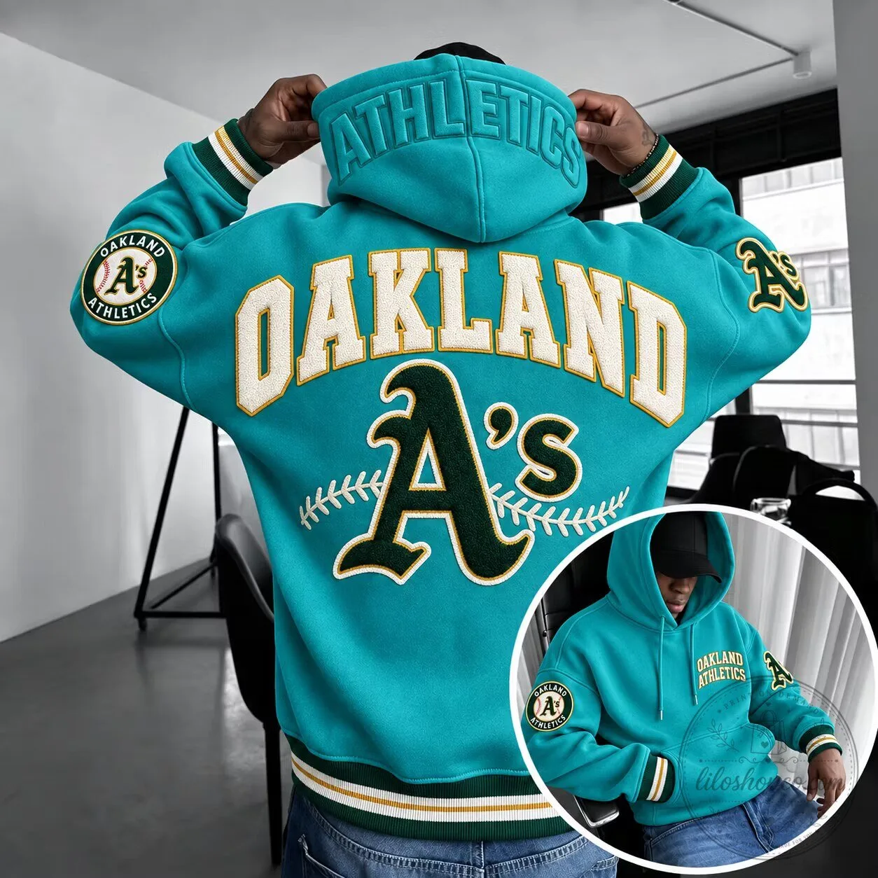 Oakland Athletics Embroidered Logo Teal Baseball Fan Hoodie