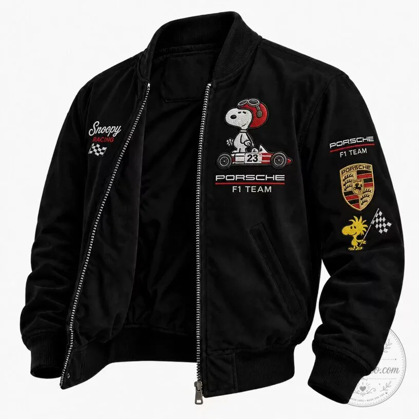 Snoopy Racing Porsche Formula 1 Team Embroidered Bomber Jacket