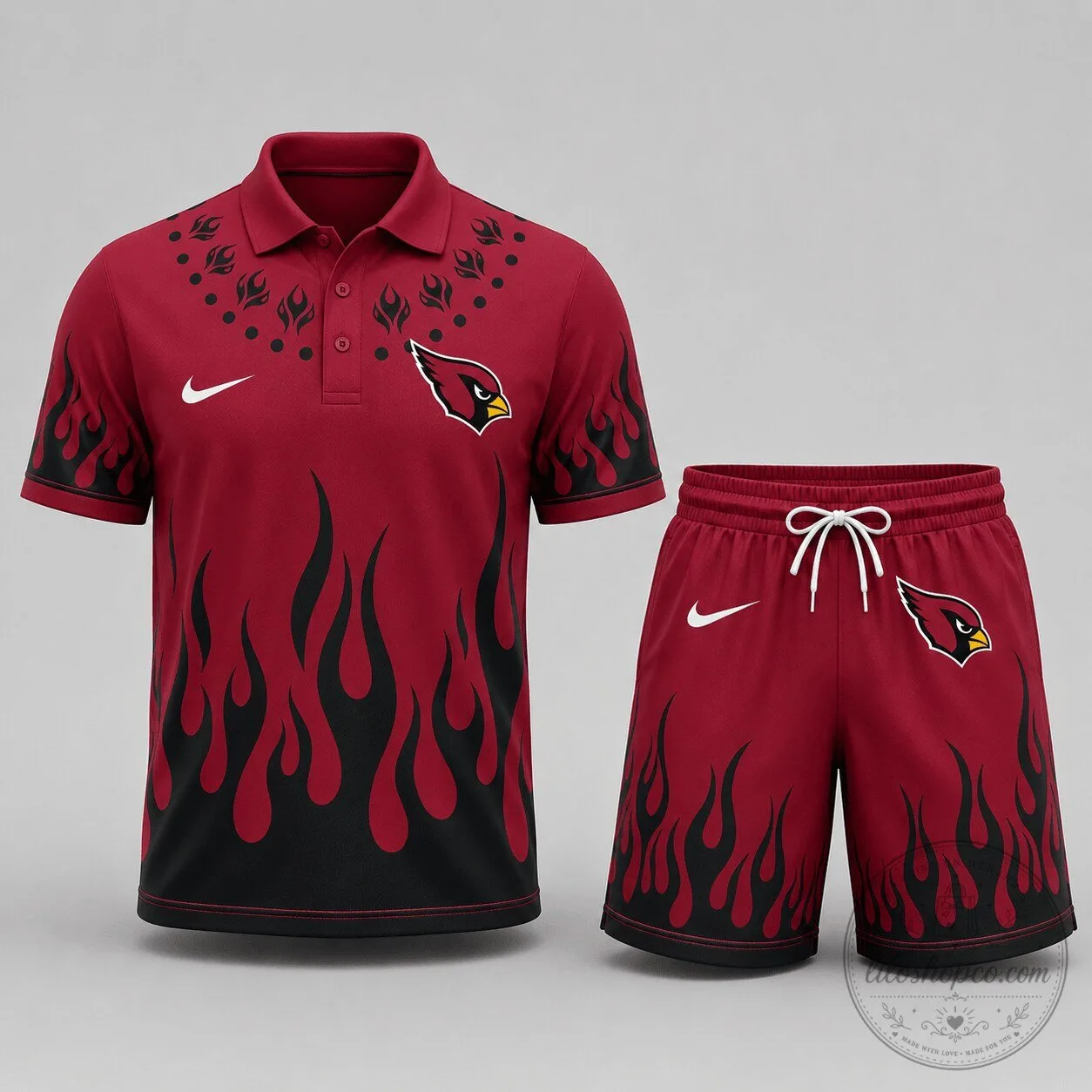 Arizona Cardinals Flame Performance Polo Shirt and Shorts Set
