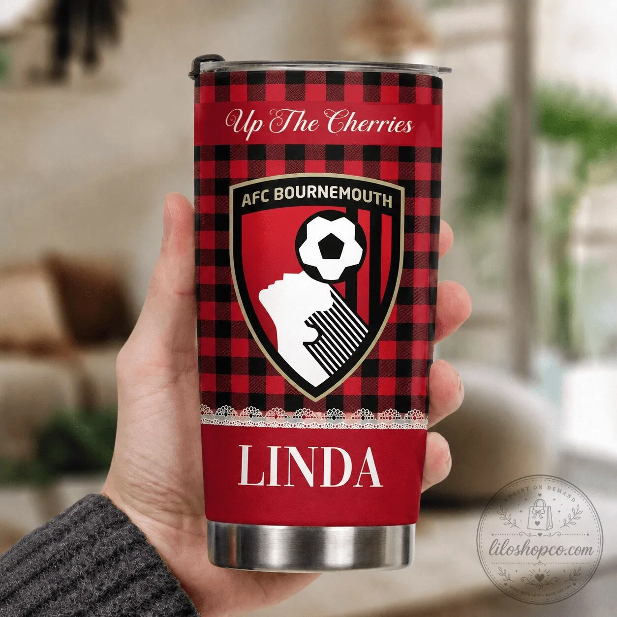 AFC Bournemouth English Premier League Football Club Plaid Pattern Tumbler