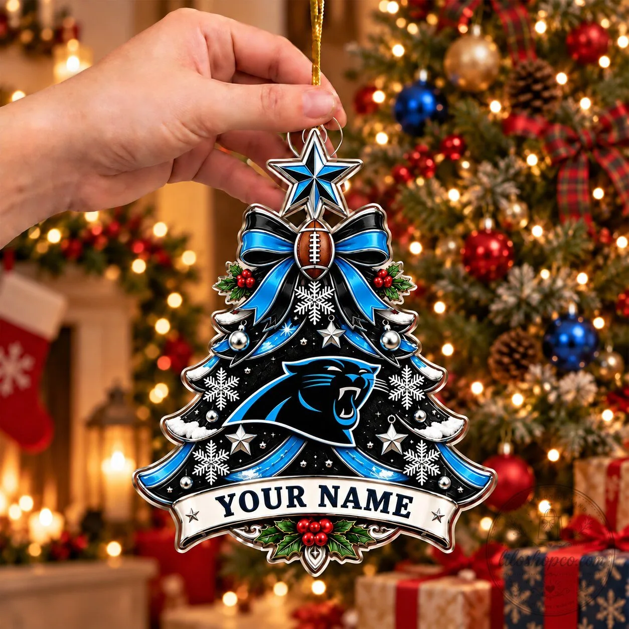 Carolina Panthers Christmas Tree Ornament Custom Name NFL Football Team Decor