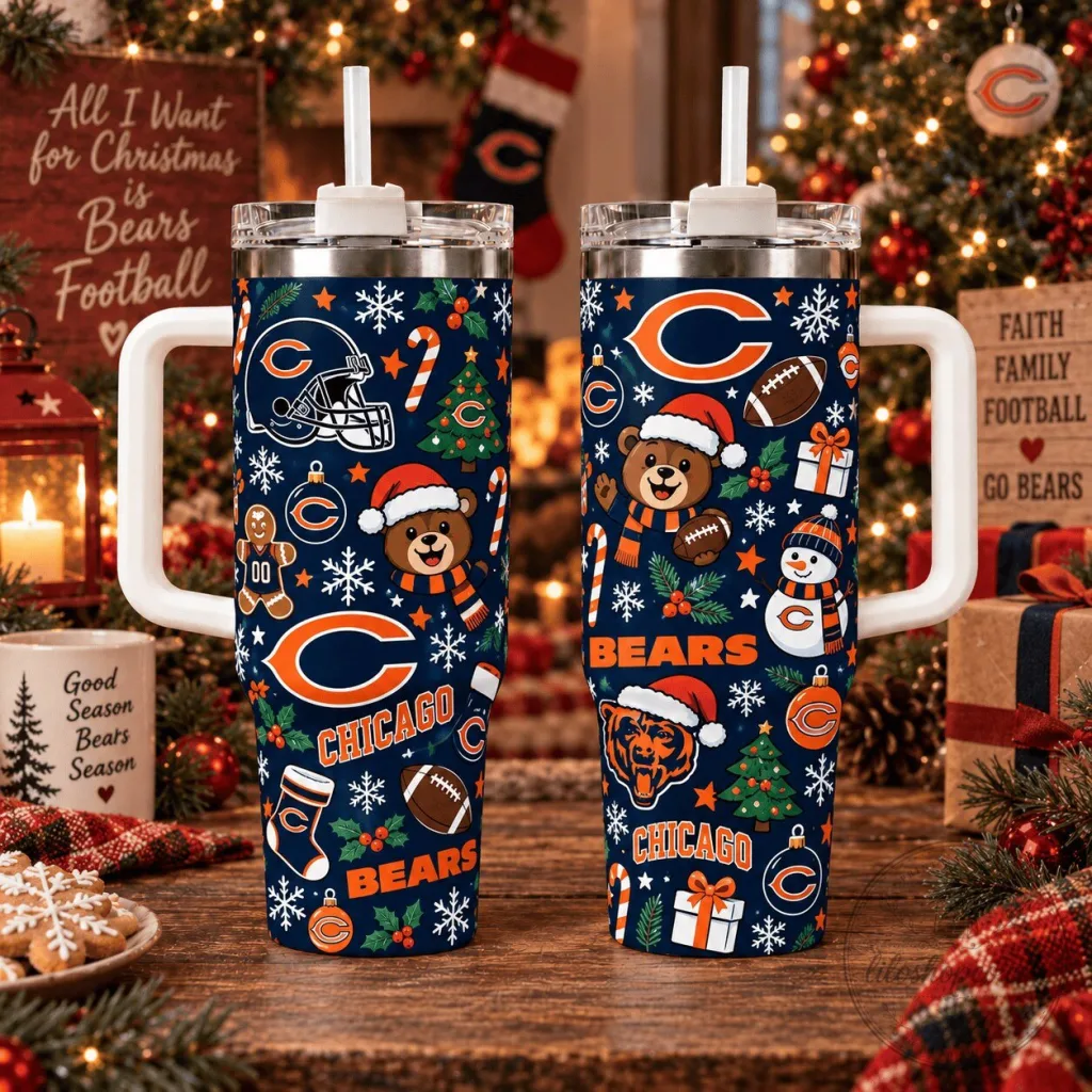 Chicago Bears NFL Christmas Holiday Stainless Steel Tumbler with Handle Chicago Bears NFL Christmas Holiday Stainless Steel Tumbler with Handle