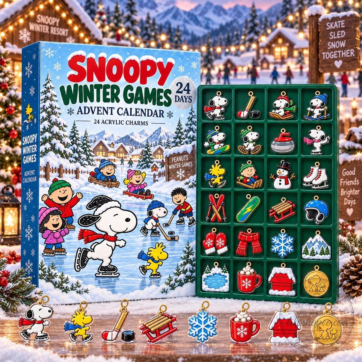Snoopy Winter Games Peanuts Advent Calendar 24 Acrylic Charms