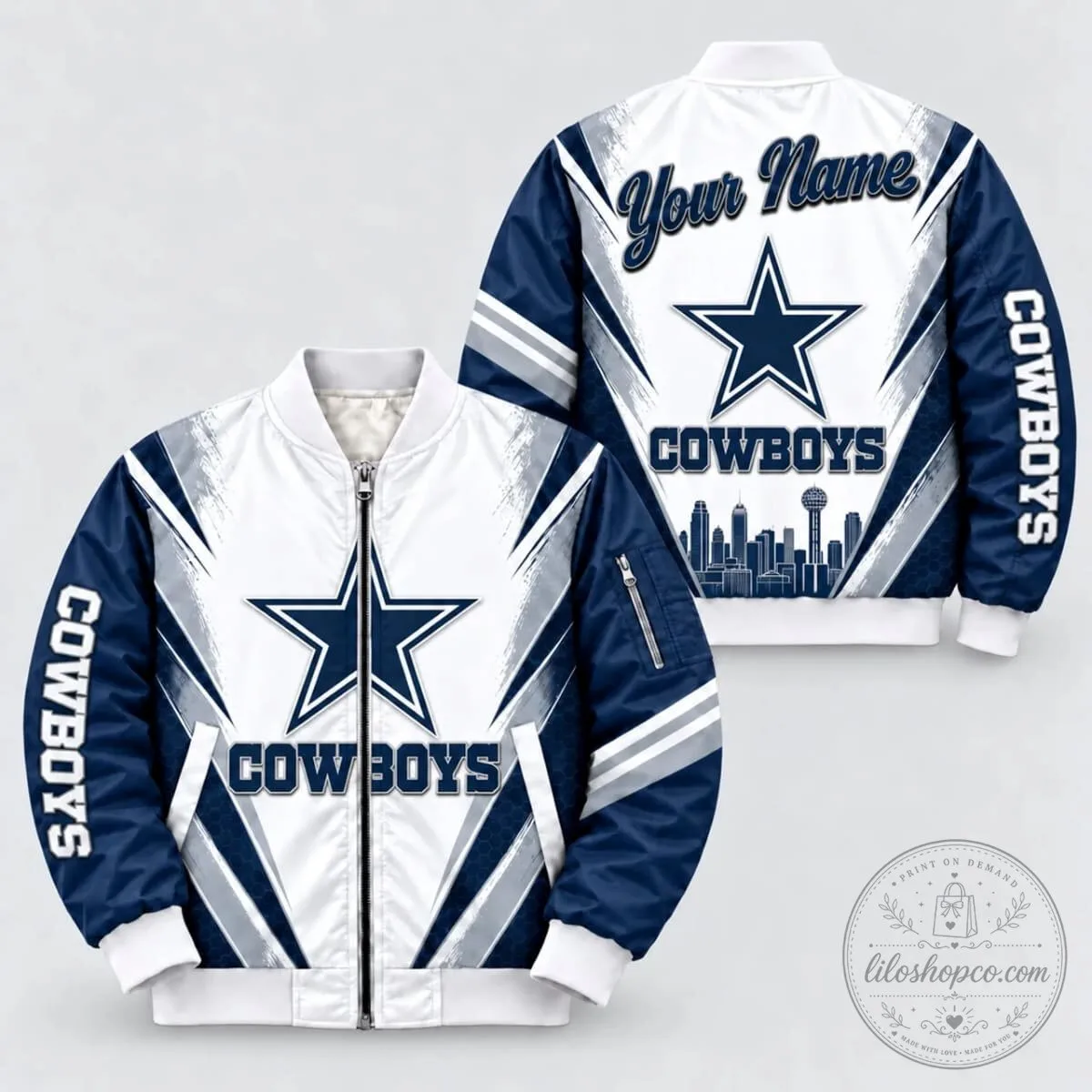 Dallas Cowboys Football Bomber Jacket Personalized Custom Name