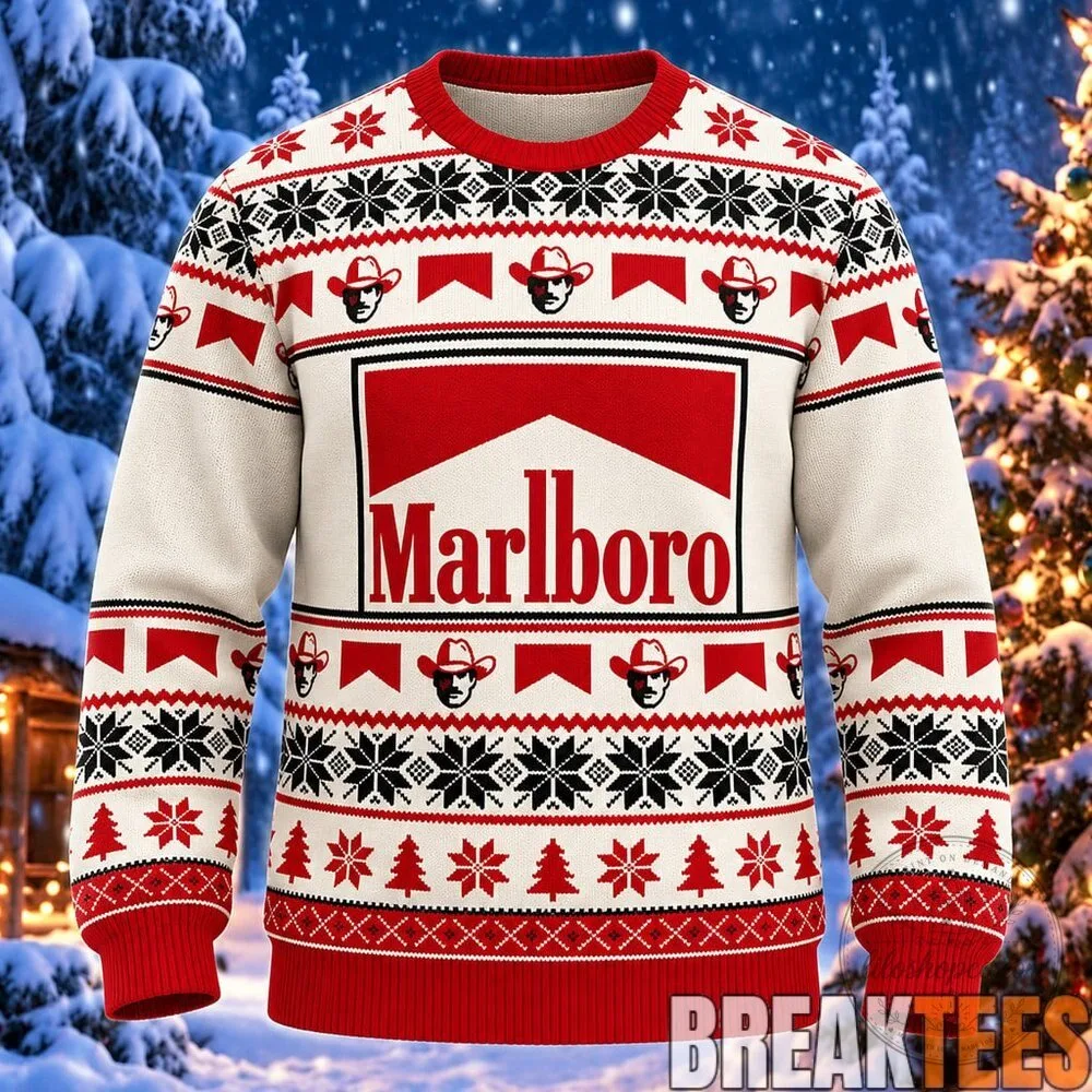 Marlboro Cigarettes Cowboy Christmas Fair Isle Ugly Sweater